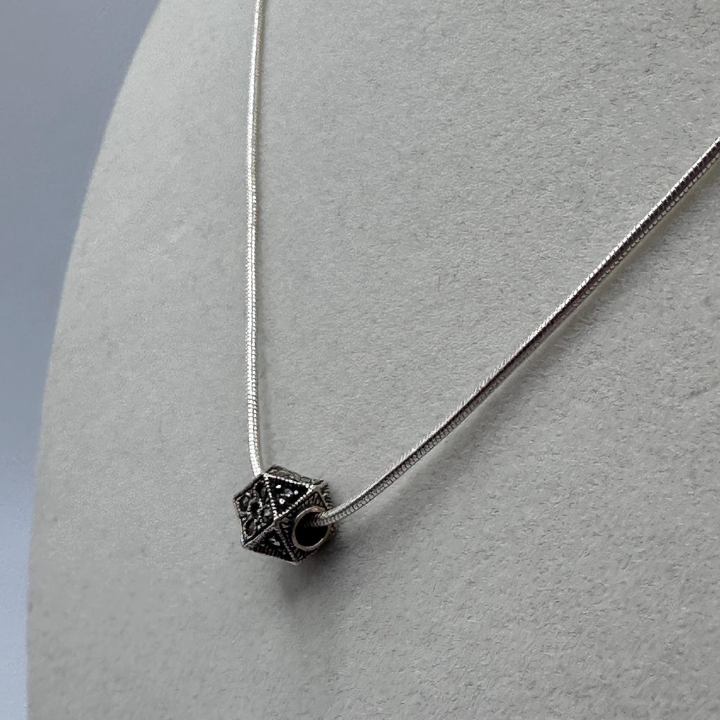 925 Sterling Silver Marcasite Bead Pendant Necklace - ITALY 16-18 Inch