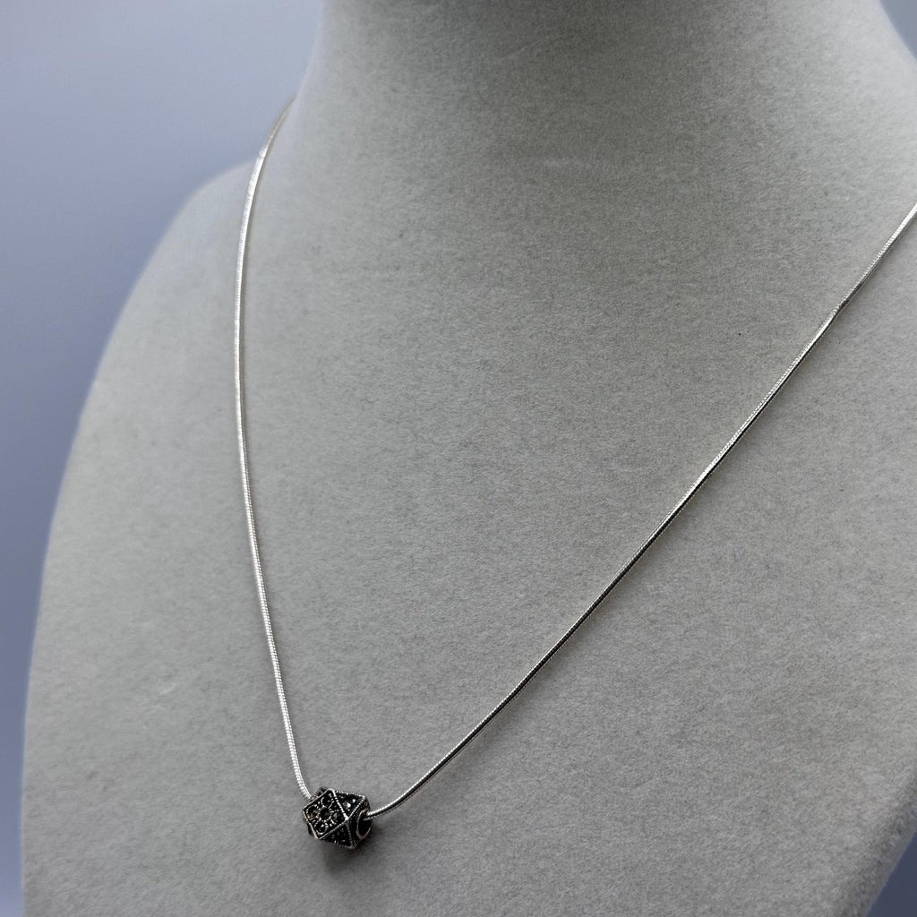 925 Sterling Silver Marcasite Bead Pendant Necklace - ITALY 16-18 Inch