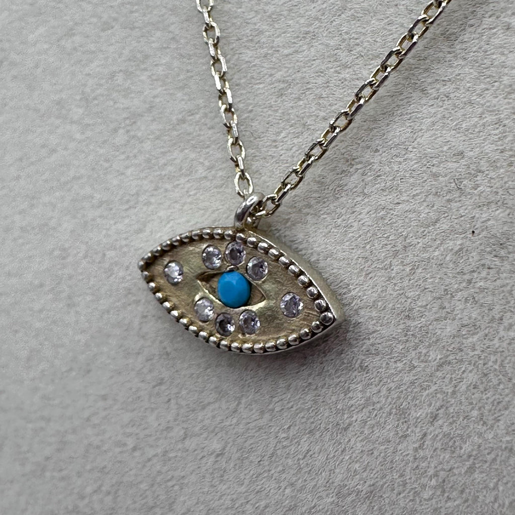 925 Sterling Silver Necklace with Gemstone & Turquoise Eye Pendant