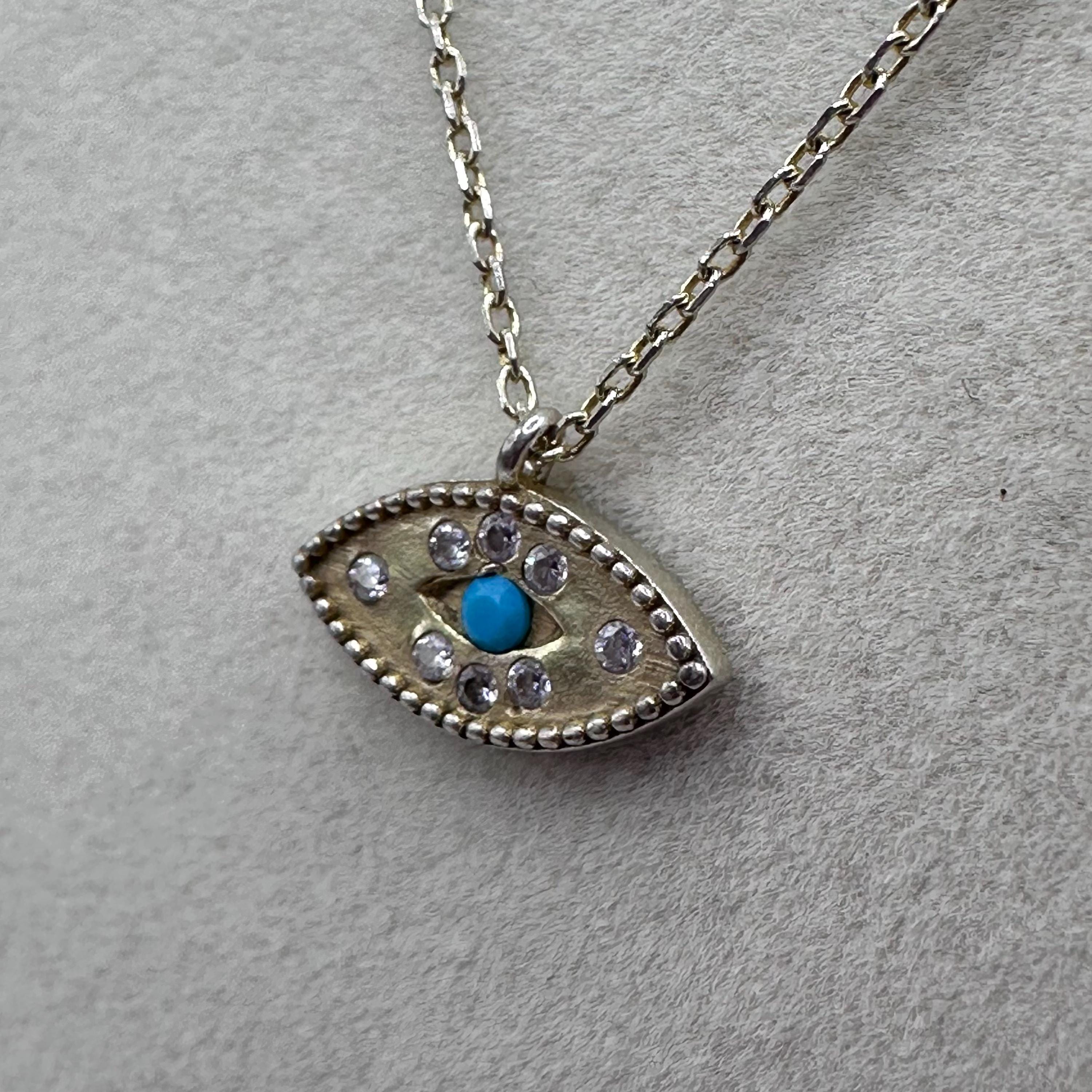 925 Sterling Silver Necklace with Gemstone & Turquoise Eye Pendant