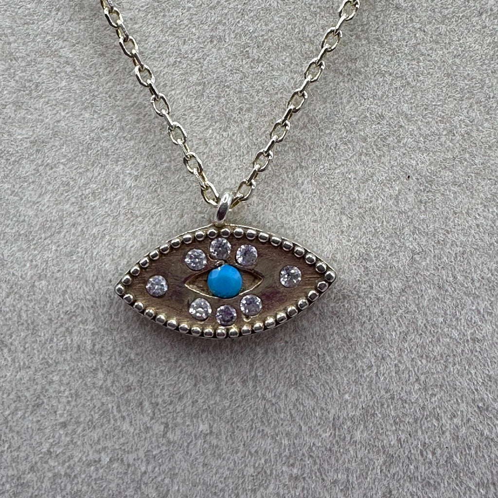 925 Sterling Silver Necklace with Gemstone & Turquoise Eye Pendant