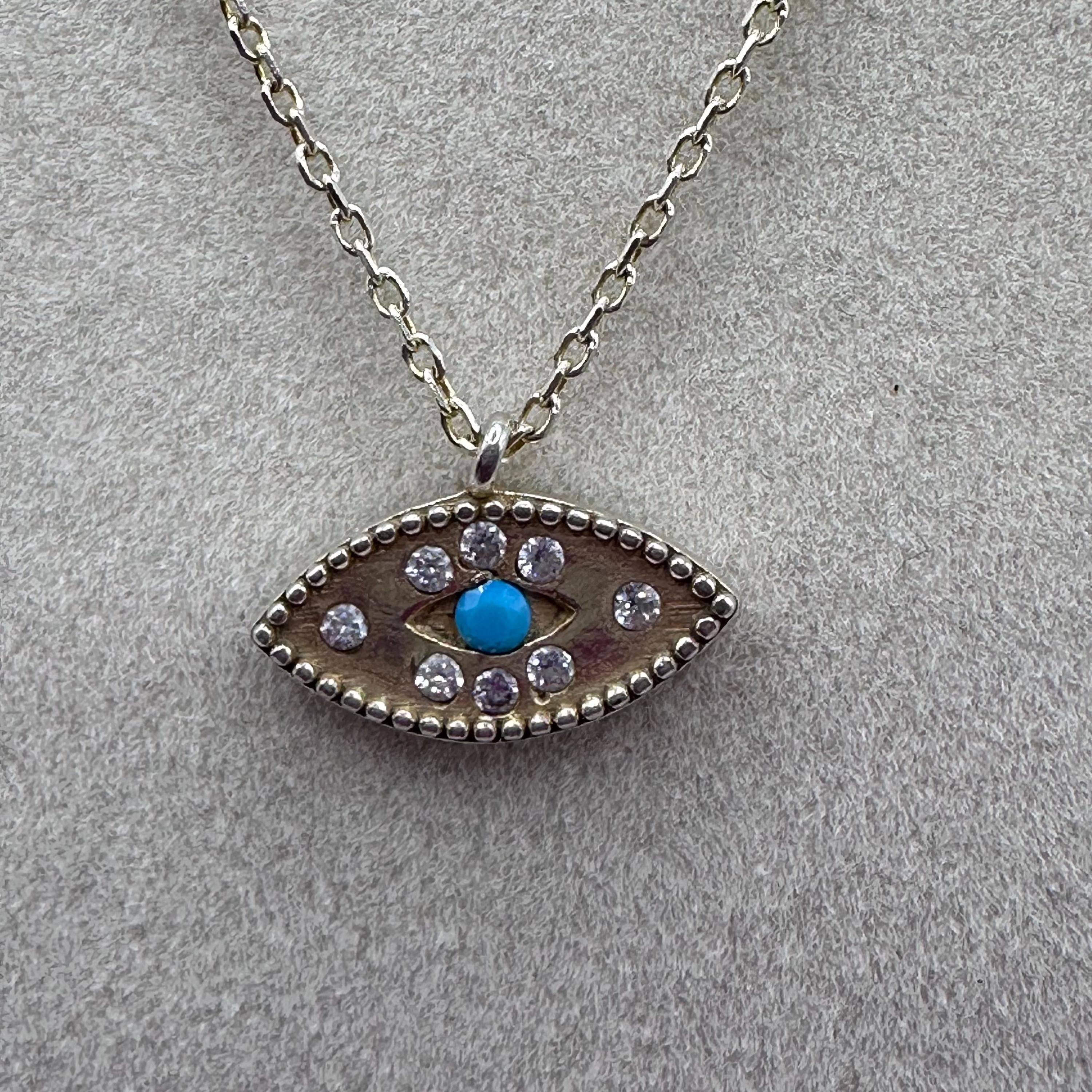 925 Sterling Silver Necklace with Gemstone & Turquoise Eye Pendant