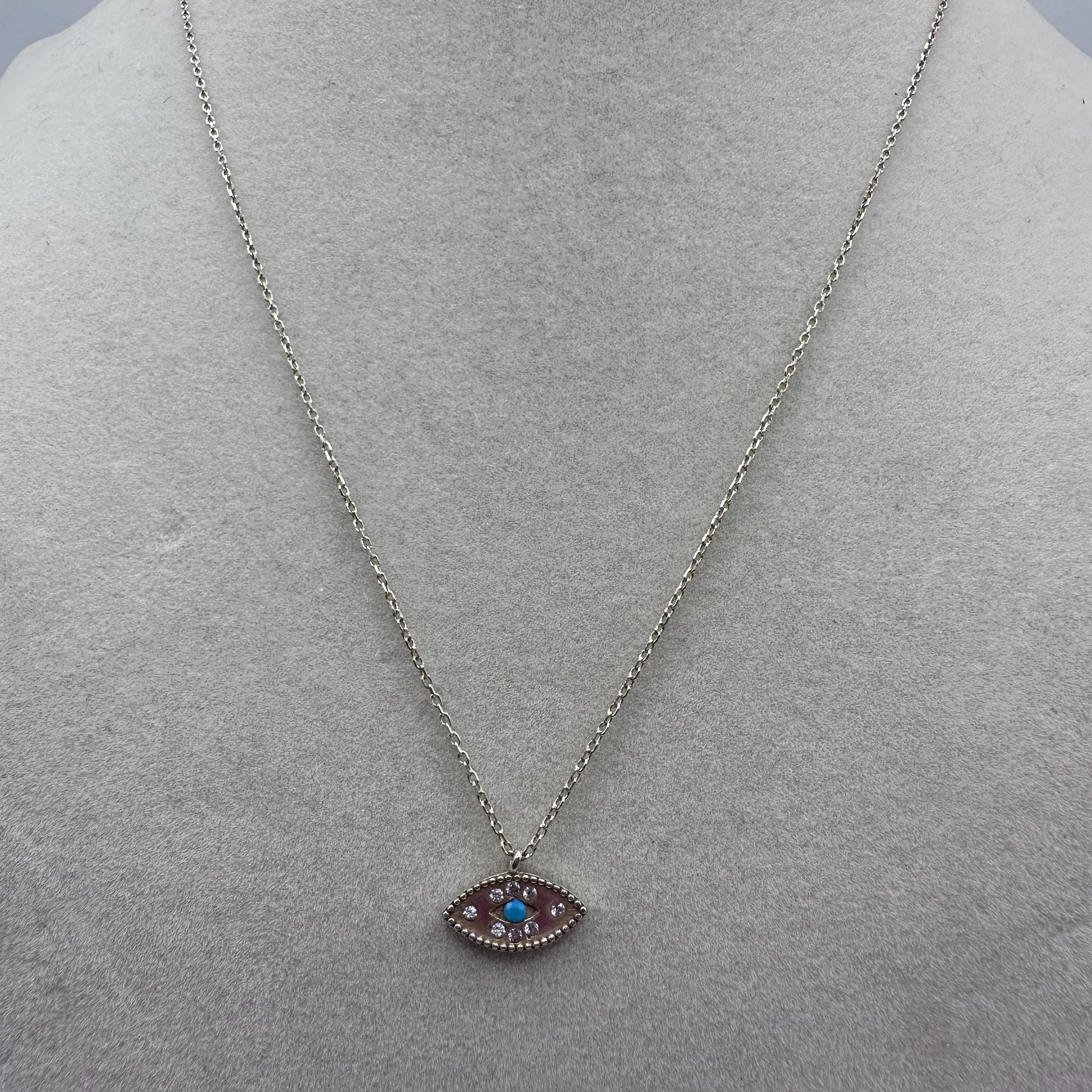 925 Sterling Silver Necklace with Gemstone & Turquoise Eye Pendant