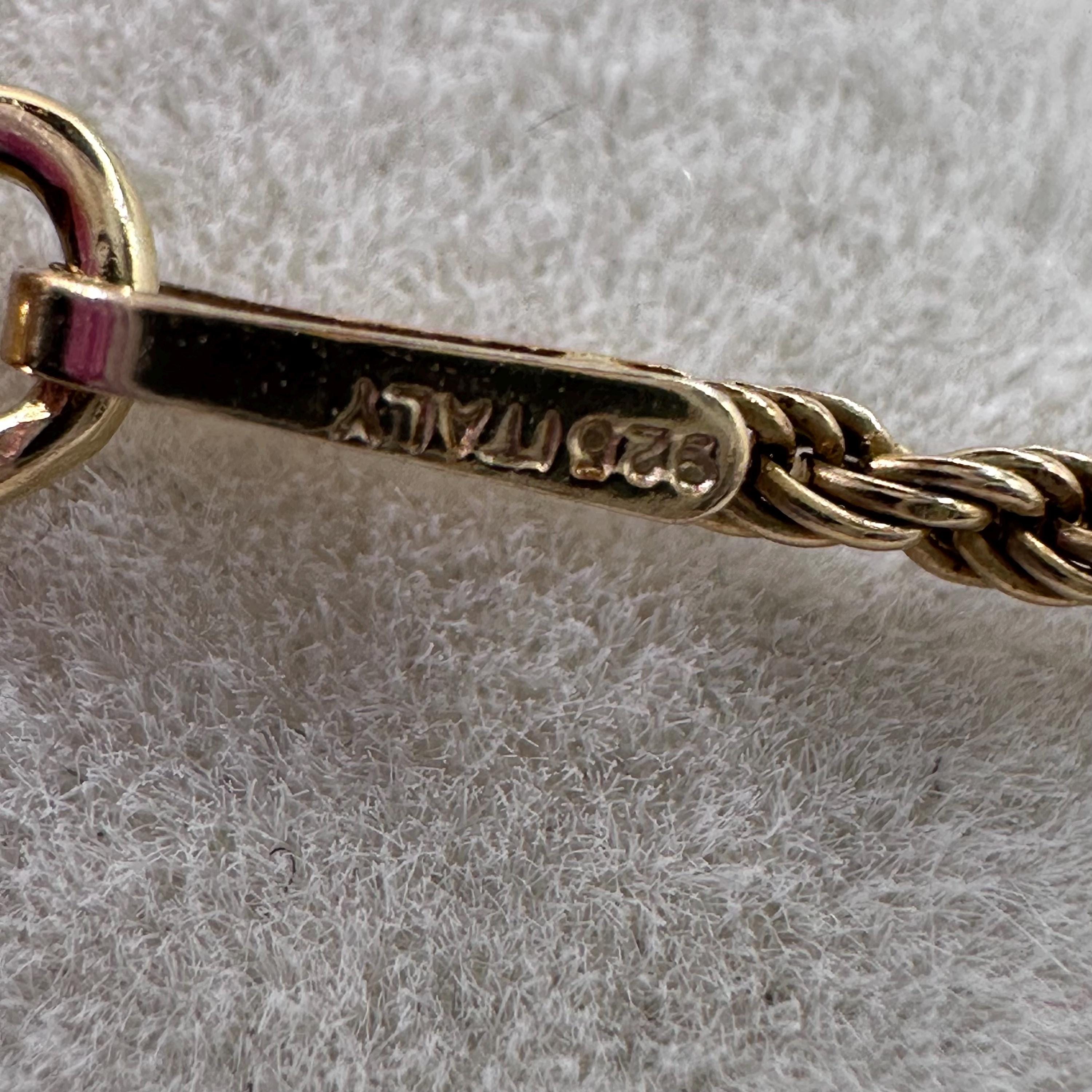 925 Sterling Silver Gold Vermeil Pendant Necklace with Pink Topaz - 24 inch