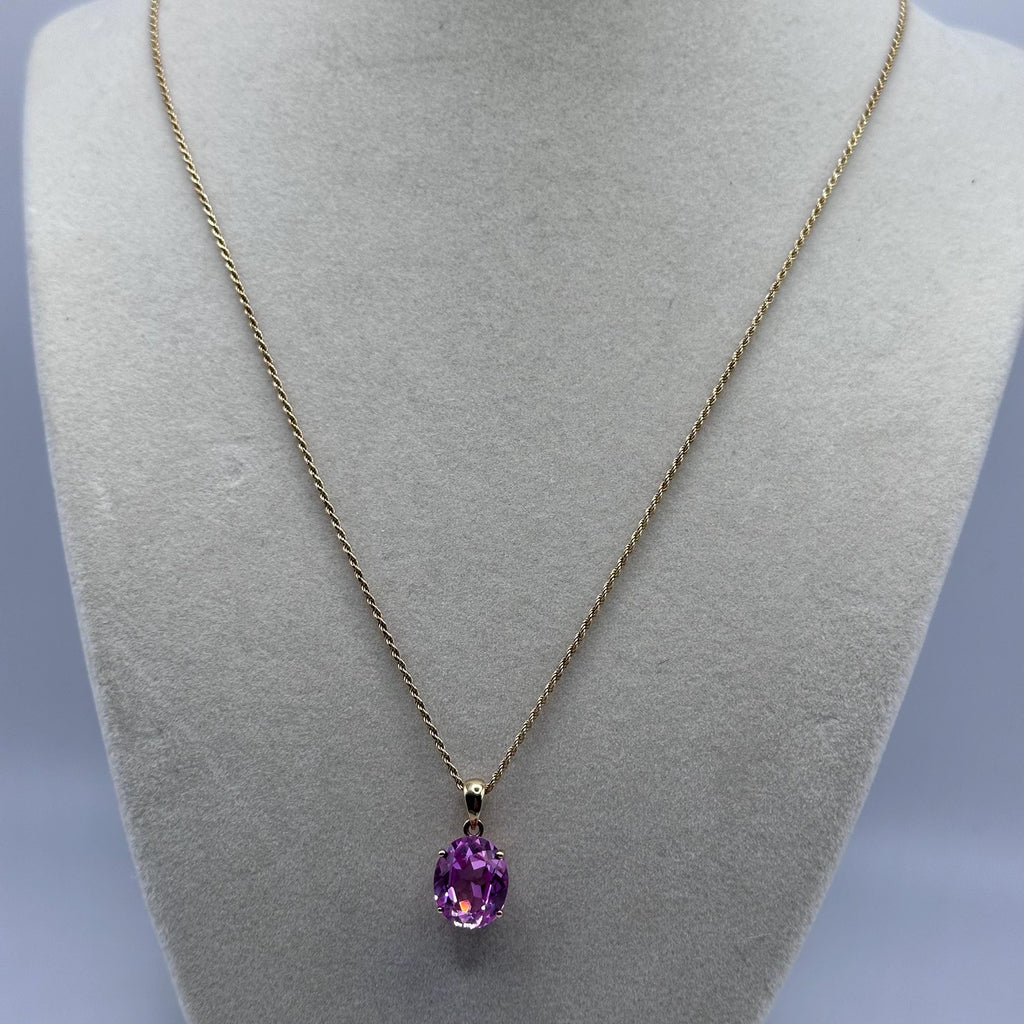 925 Sterling Silver Gold Vermeil Pendant Necklace with Pink Topaz - 24 inch