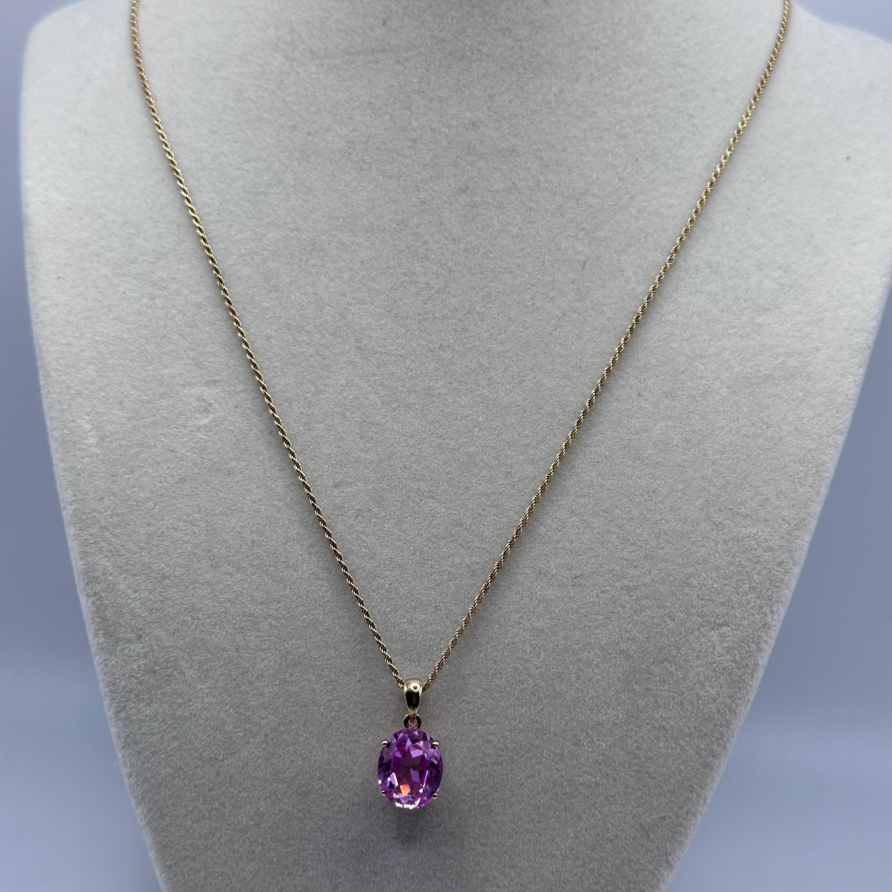 925 Sterling Silver Gold Vermeil Pendant Necklace with Pink Topaz - 24 inch