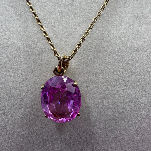 925 Sterling Silver Gold Vermeil Pendant Necklace with Pink Topaz - 24 inch