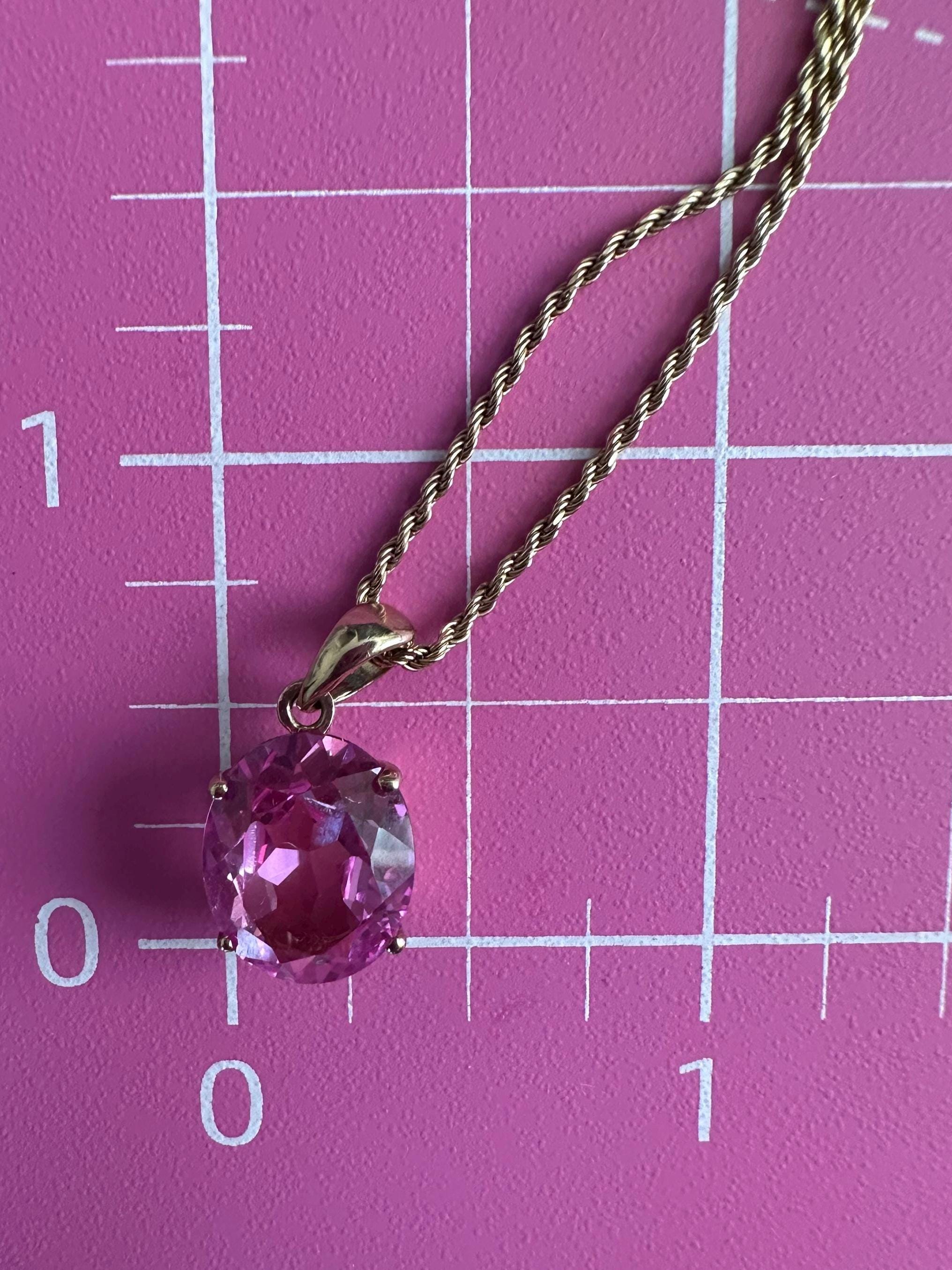 925 Sterling Silver Gold Vermeil Pendant Necklace with Pink Topaz - 24 inch