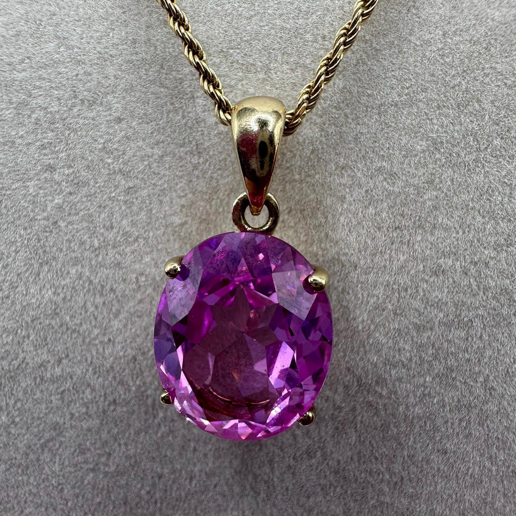 925 Sterling Silver Gold Vermeil Pendant Necklace with Pink Topaz - 24 inch