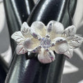 Sterling Silver Flower Ring with Clear Gemstone – Size 4.75