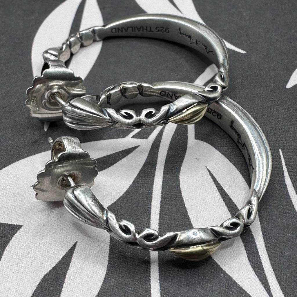 925 Sterling Silver Hoop Earrings with Solid 18K Gold Accents