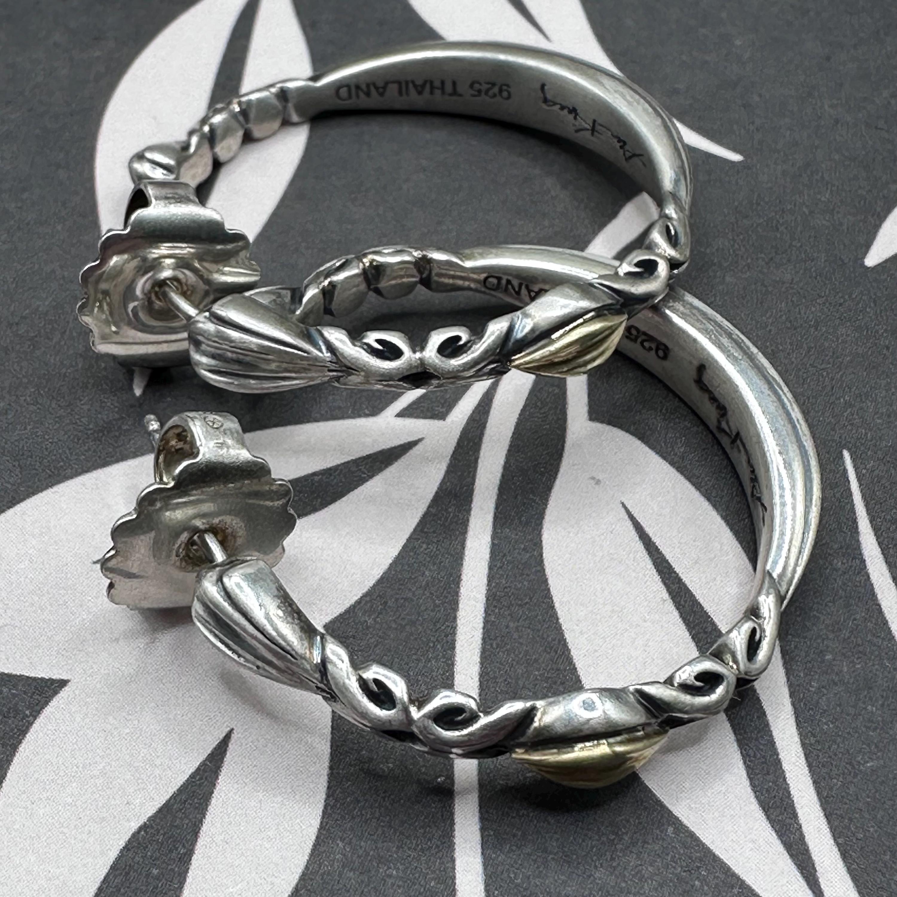 925 Sterling Silver Hoop Earrings with Solid 18K Gold Accents