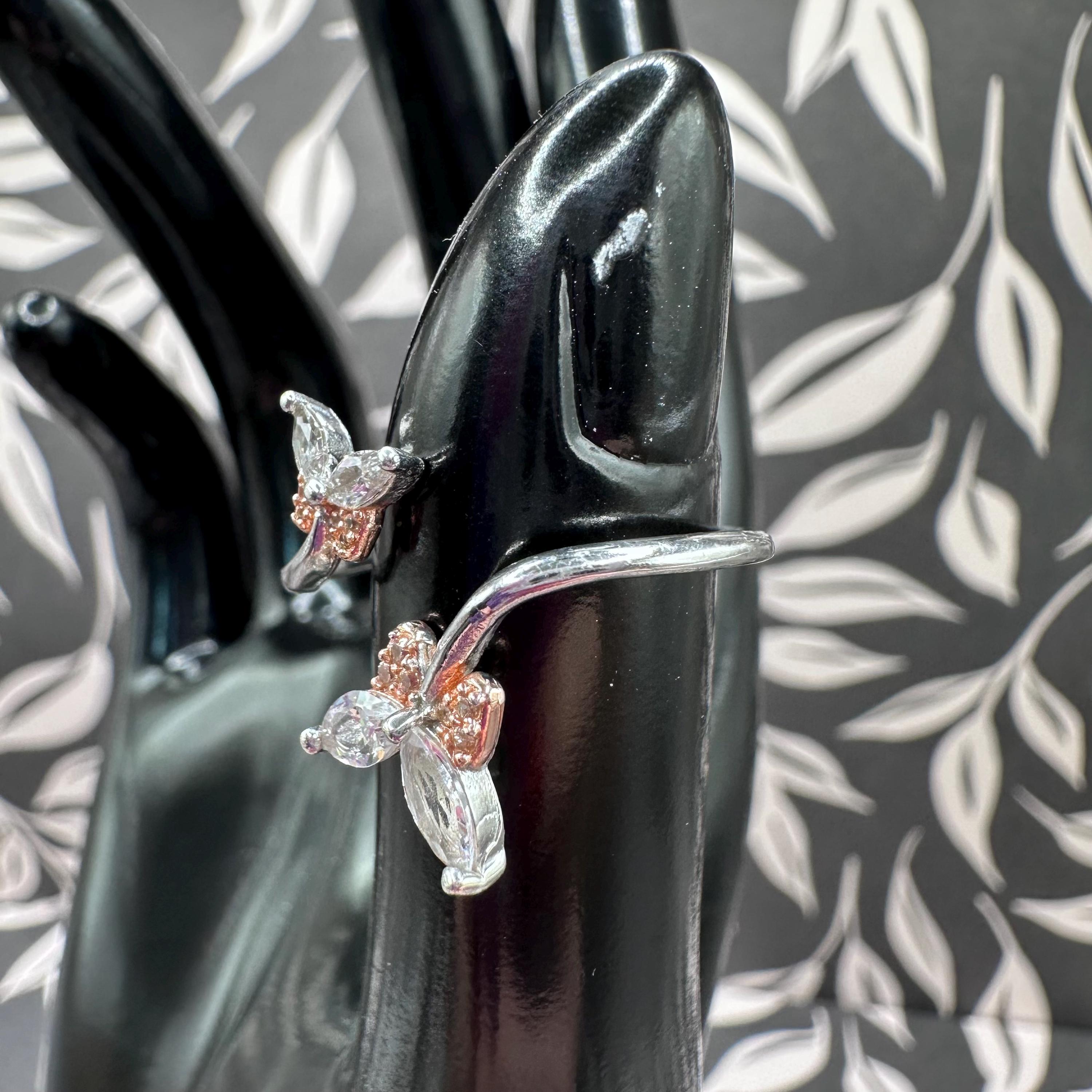 Sterling Silver Butterfly Ring with Gemstone – Size 8