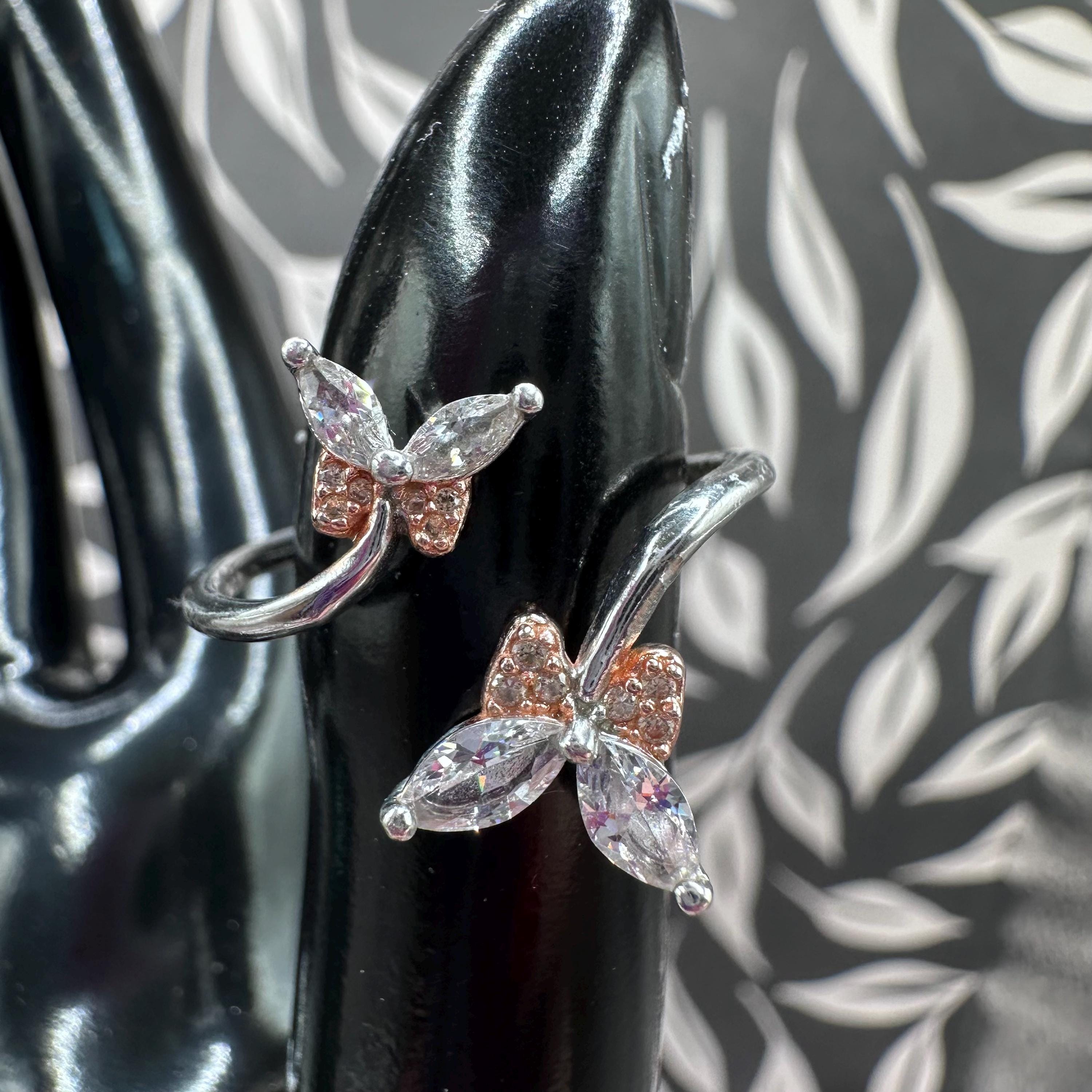 Sterling Silver Butterfly Ring with Gemstone – Size 8