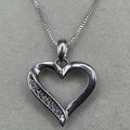 Vintage Sterling Silver and Diamond Heart Pendant Necklace ITALY