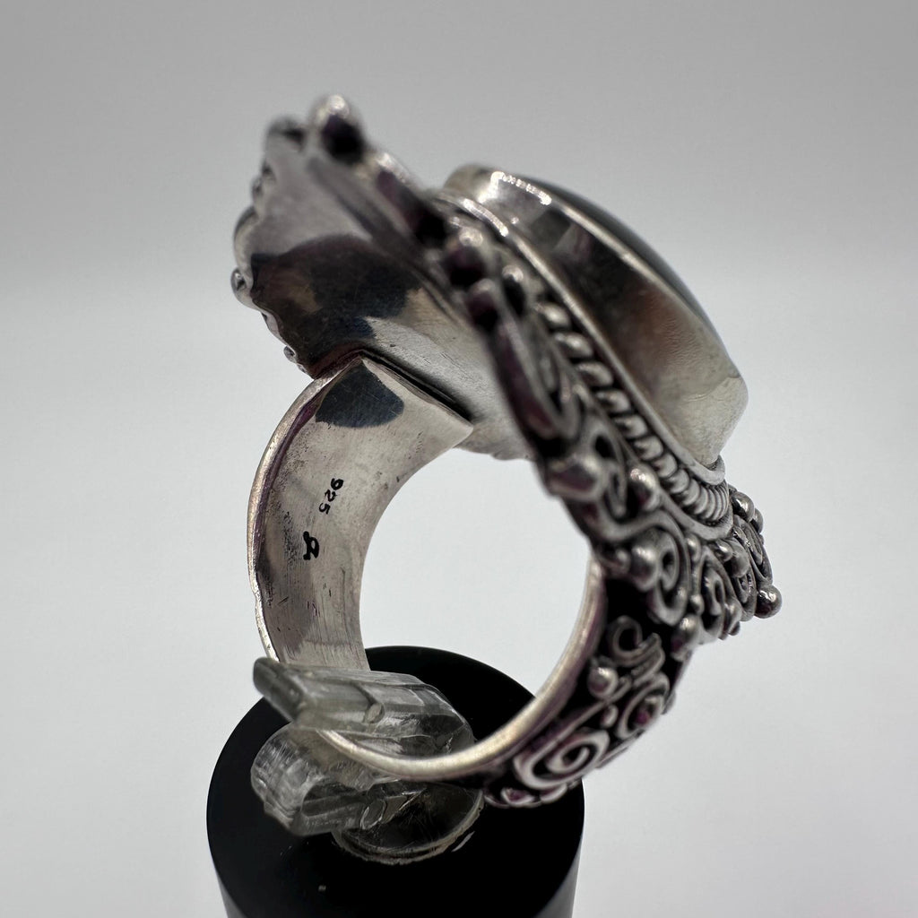 Vintage Samuel B Womens Sterling Silver Onyx Cabochon Cocktail Ring Size 8