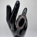 Vintage Samuel B Womens Sterling Silver Onyx Cabochon Cocktail Ring Size 8
