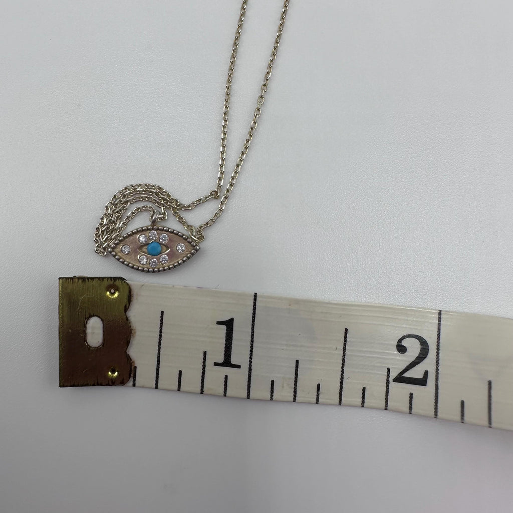 925 Sterling Silver Necklace with Gemstone & Turquoise Eye Pendant