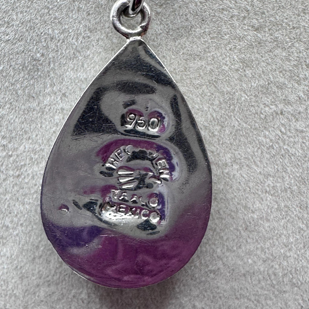 Vintage Sterling Silver Turquoise Teardrop Pendant Necklace Native American Style 19.5 inches