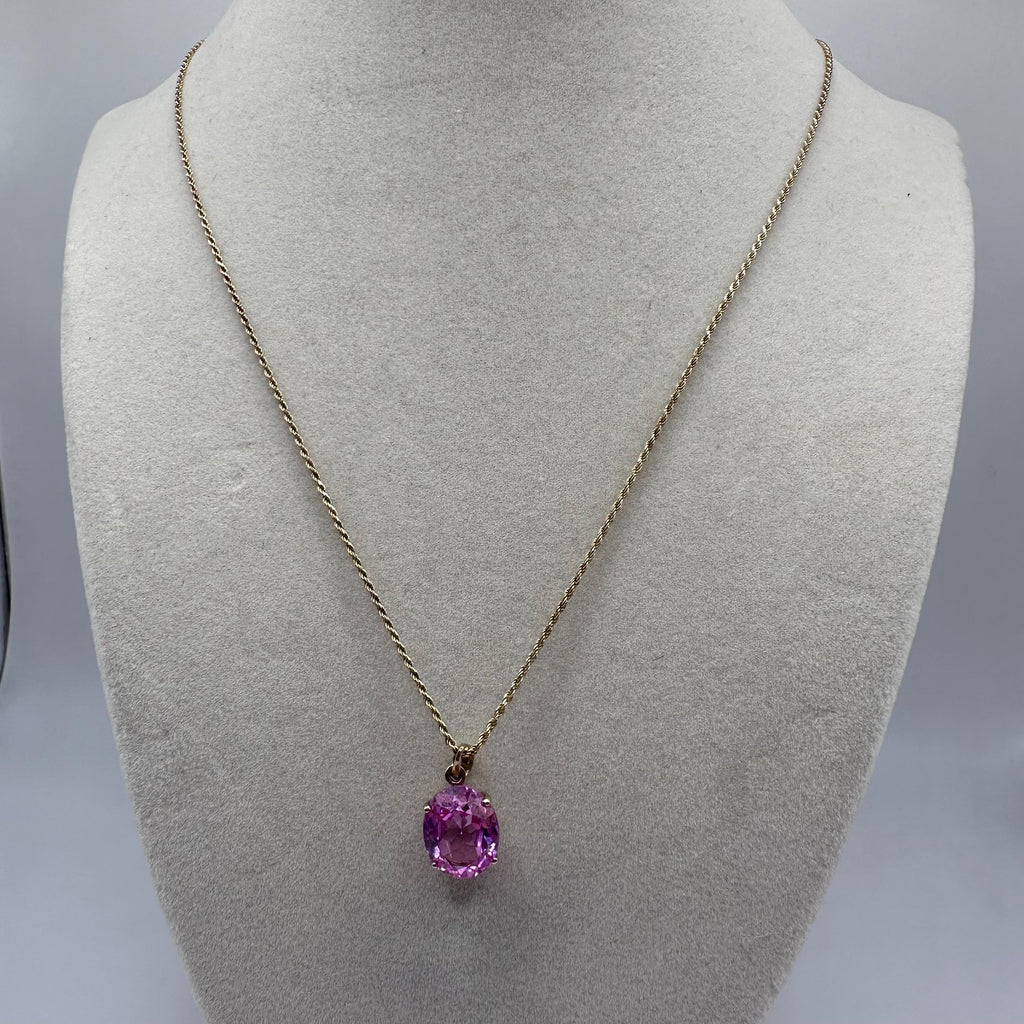 925 Sterling Silver Gold Vermeil Pendant Necklace with Pink Topaz - 24 inch