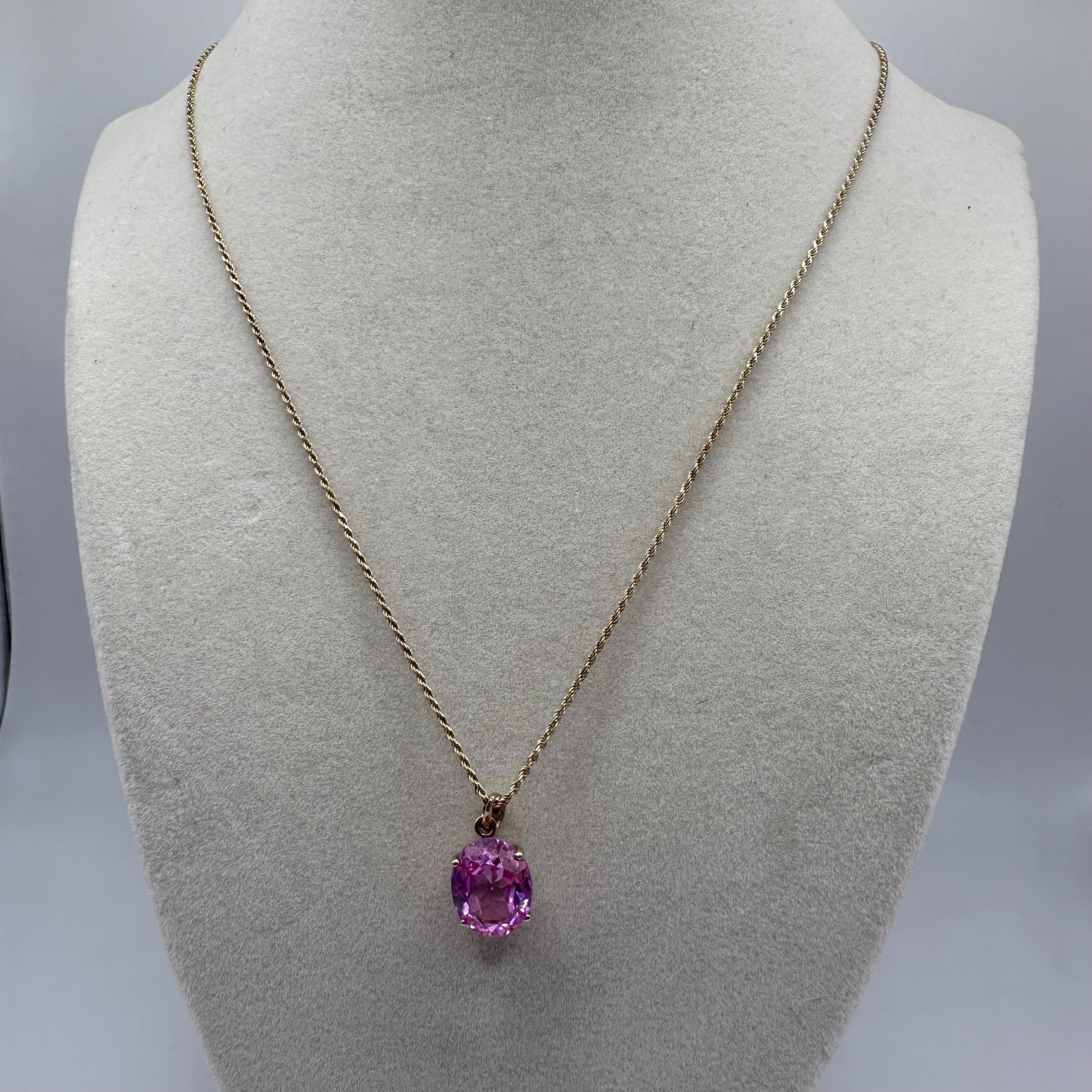 925 Sterling Silver Gold Vermeil Pendant Necklace with Pink Topaz - 24 inch