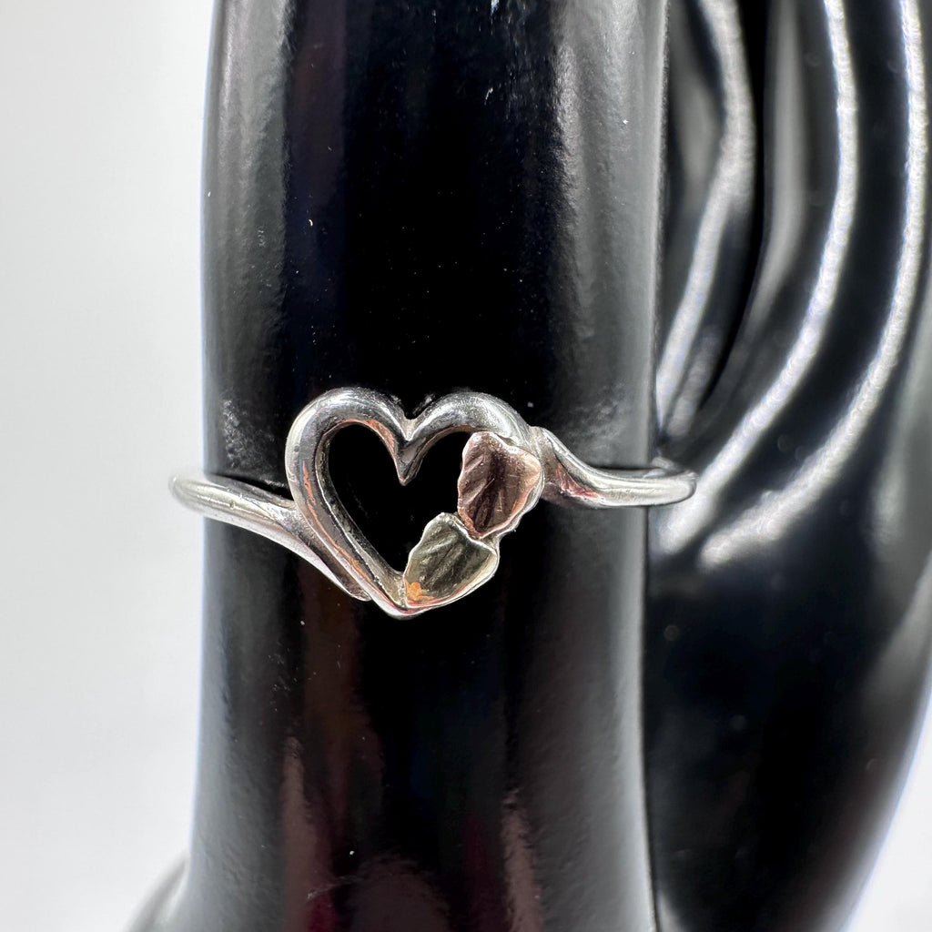 Sterling Silver and 12k Gold Heart Ring with Leaves Black Hills Gold Size 6.5