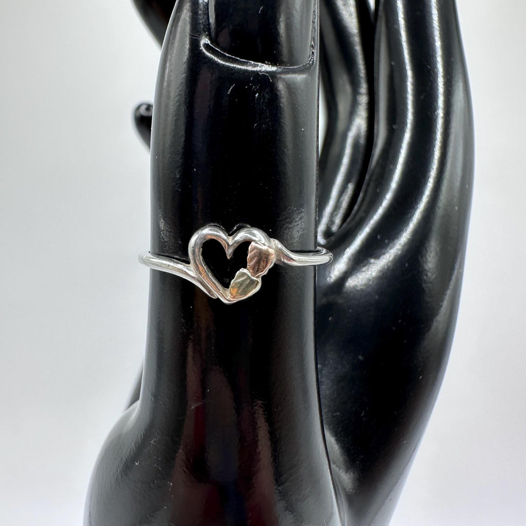 Sterling Silver and 12k Gold Heart Ring with Leaves Black Hills Gold Size 6.5
