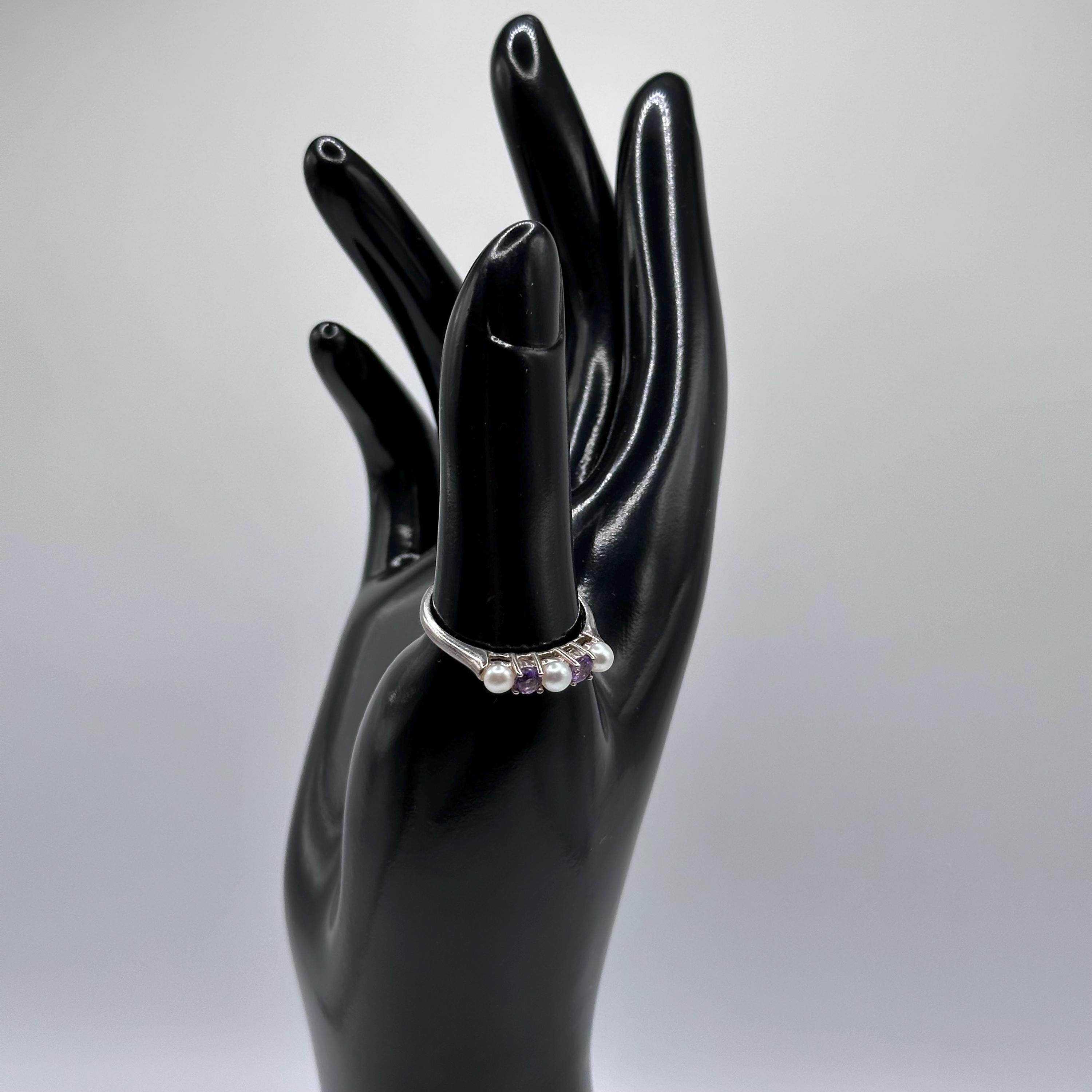 Vintage Sterling Silver with Pearls and Amethyst Ring Size 9.75