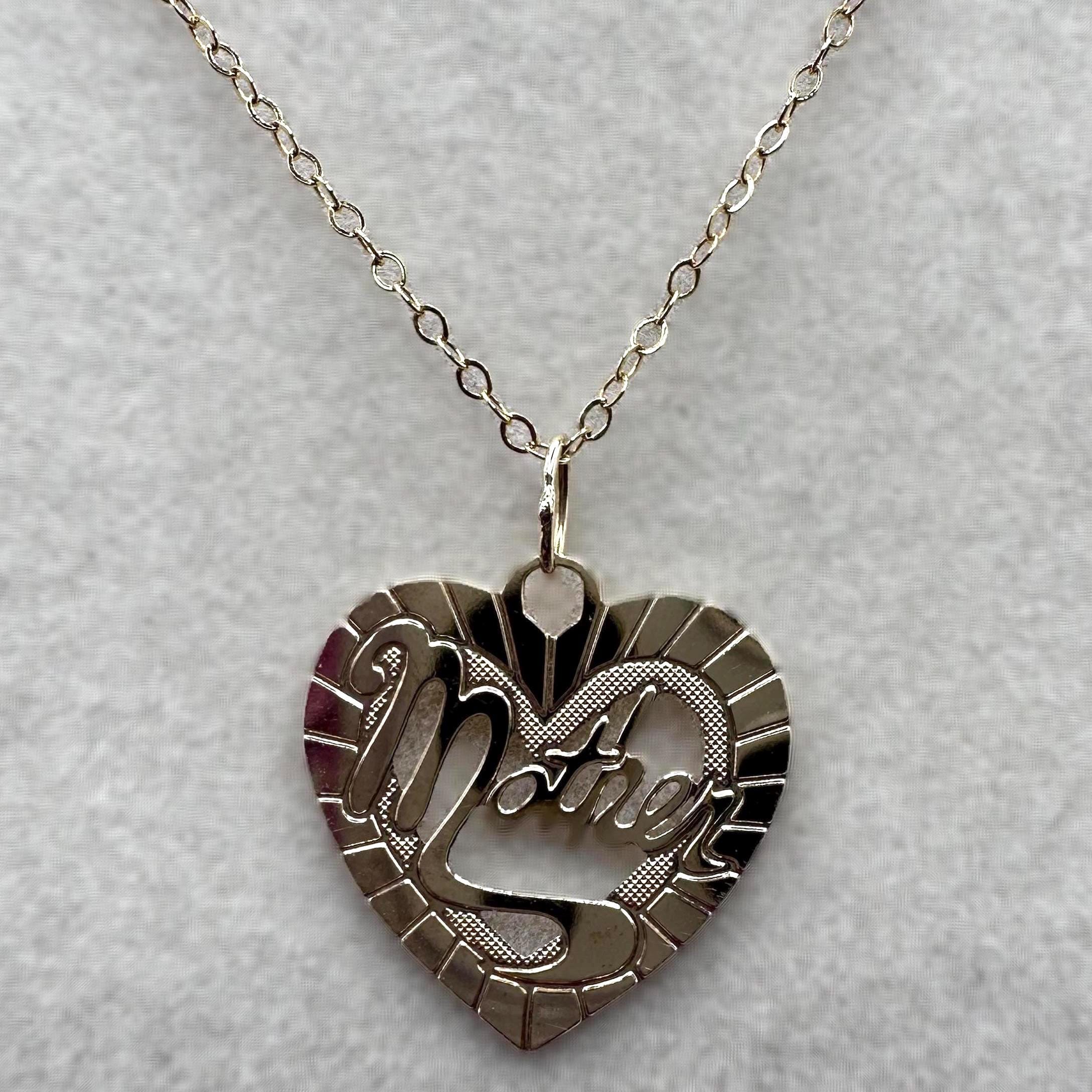 Solid 14K Gold Heart Mother Pendant Necklace - 16 Inches