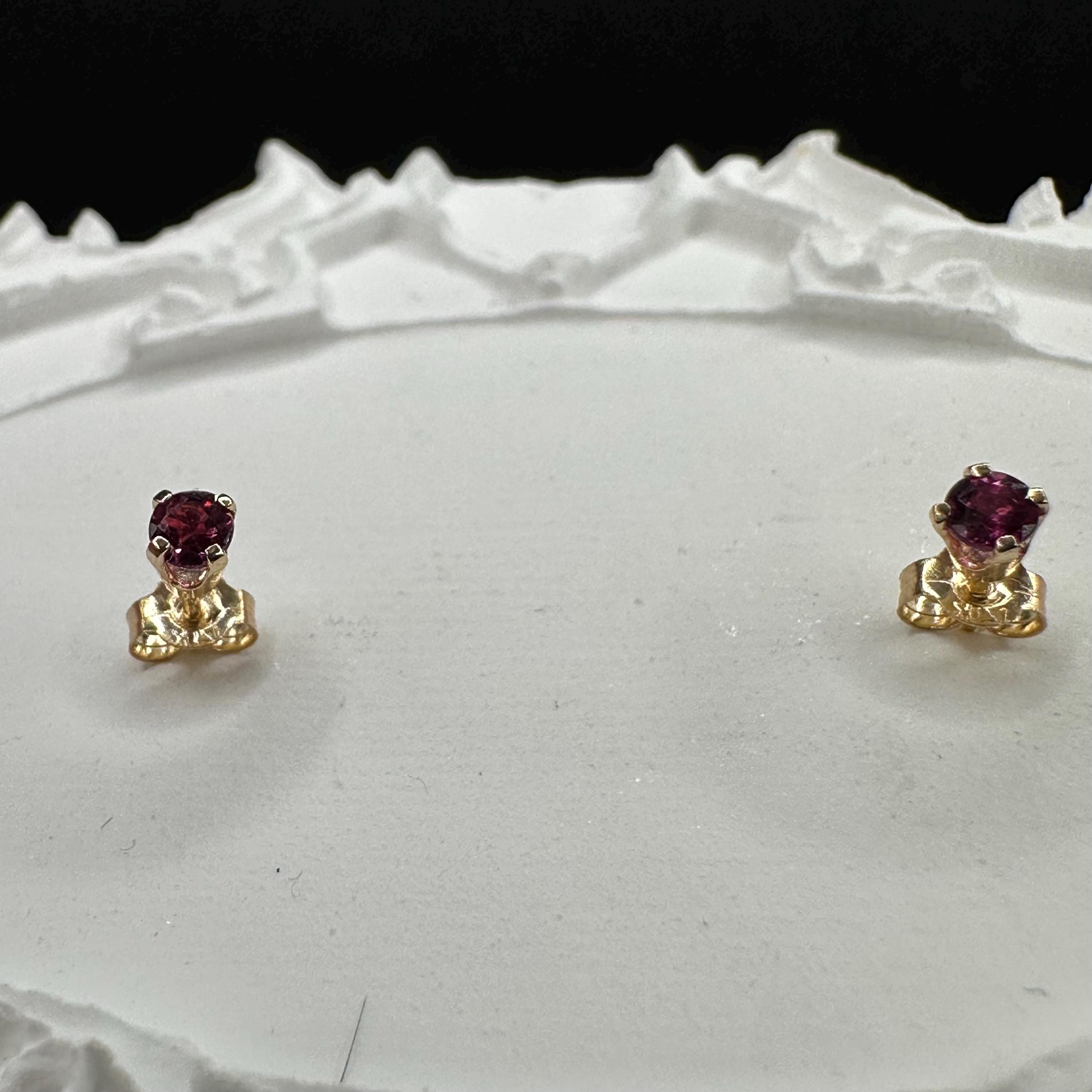 14K Solid Gold Stud Earrings with Pink Topaz