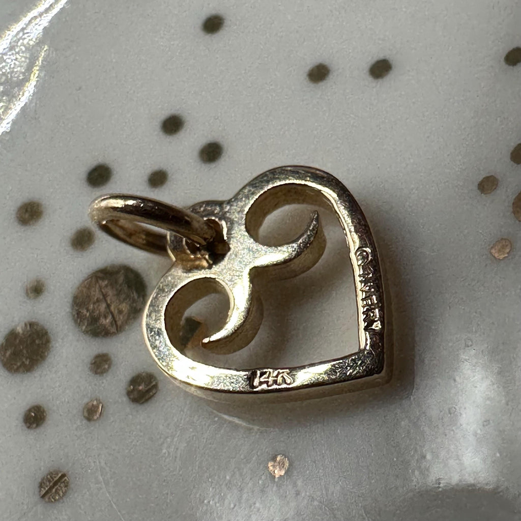 Retired James Avery Solid 14K Yellow Gold Open Heart Scroll Charm Pendant
