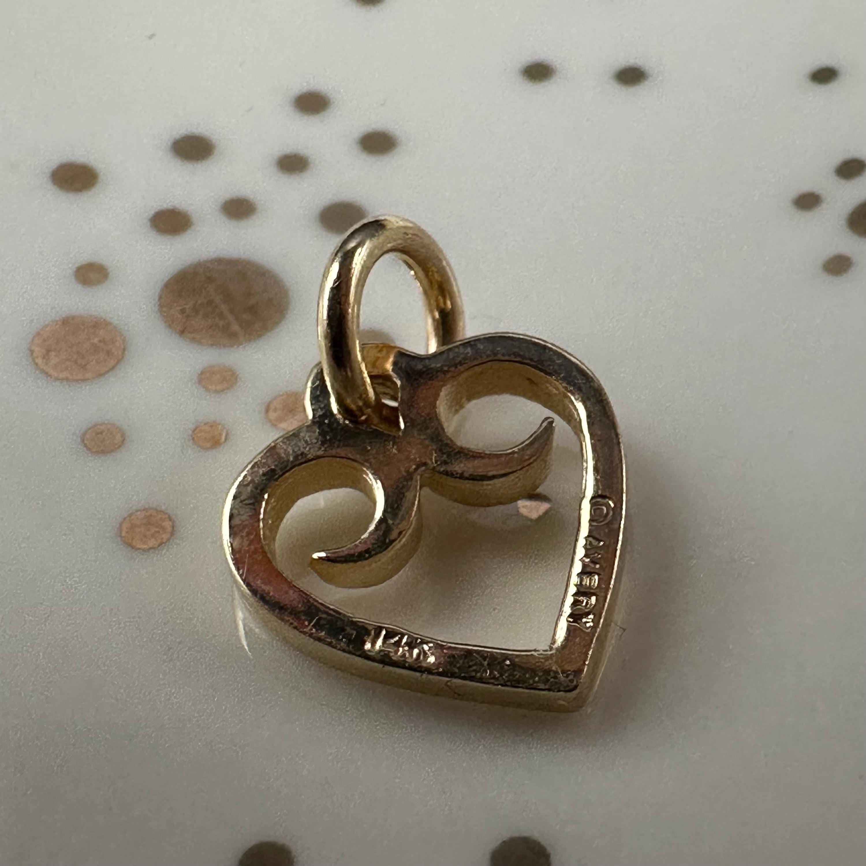 Retired James Avery Solid 14K Yellow Gold Open Heart Scroll Charm Pendant