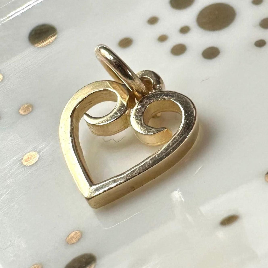 Retired James Avery Solid 14K Yellow Gold Open Heart Scroll Charm Pendant