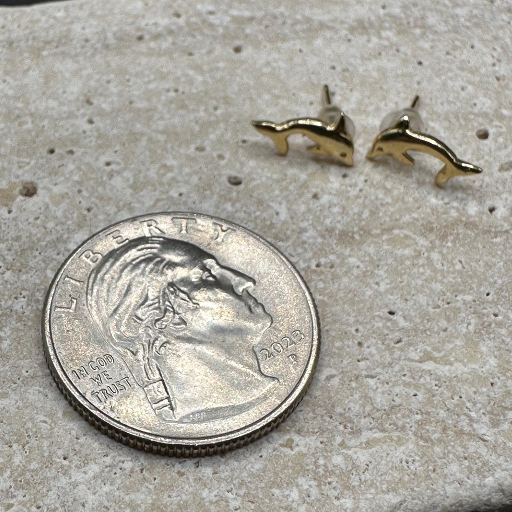14K Solid Gold Dolphin Stud Earrings