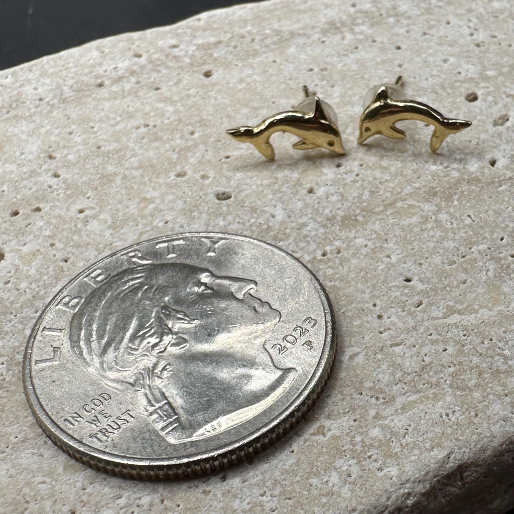 14K Solid Gold Dolphin Stud Earrings