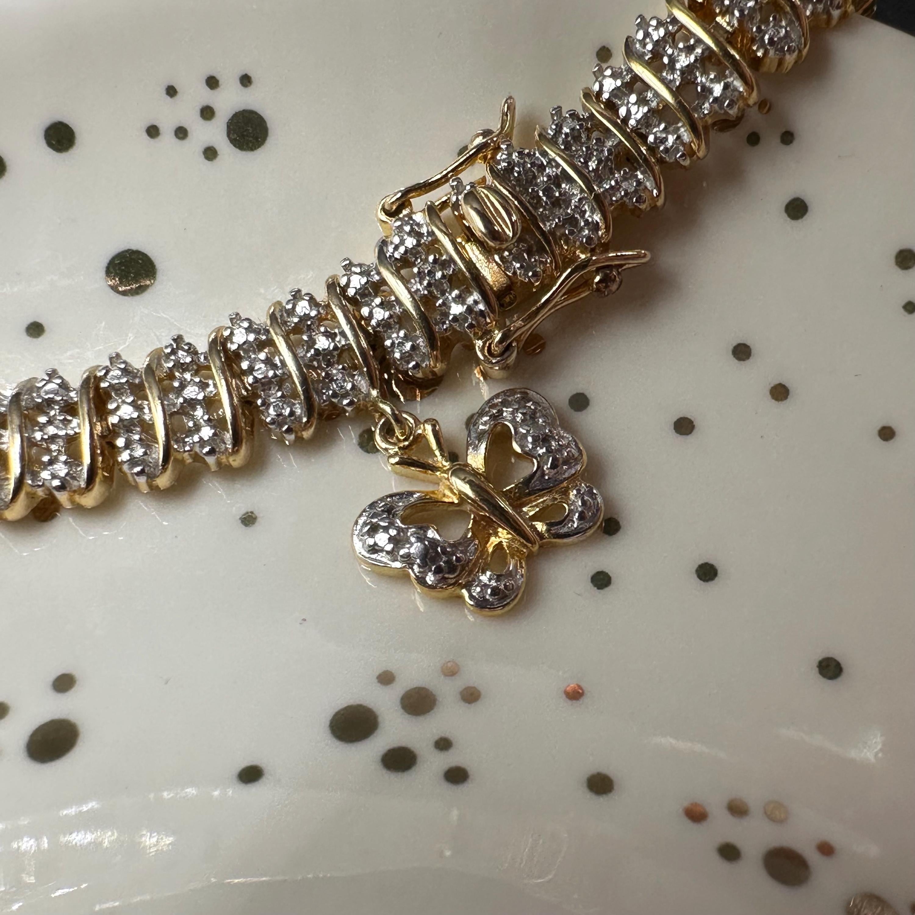 925 Sterling Silver Gold Vermeil Butterfly Charm Bracelet – 7.5 Inches