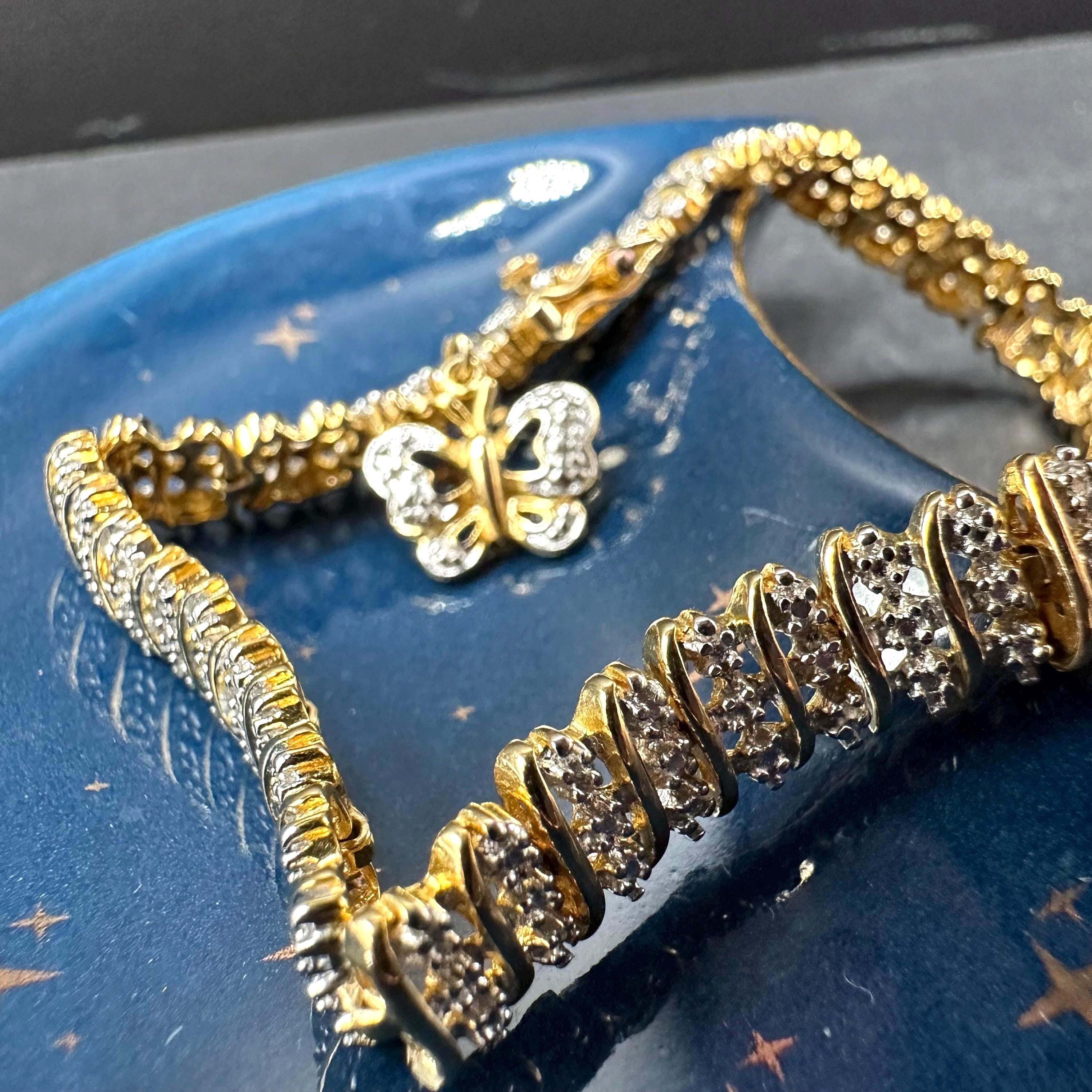 925 Sterling Silver Gold Vermeil Butterfly Charm Bracelet – 7.5 Inches