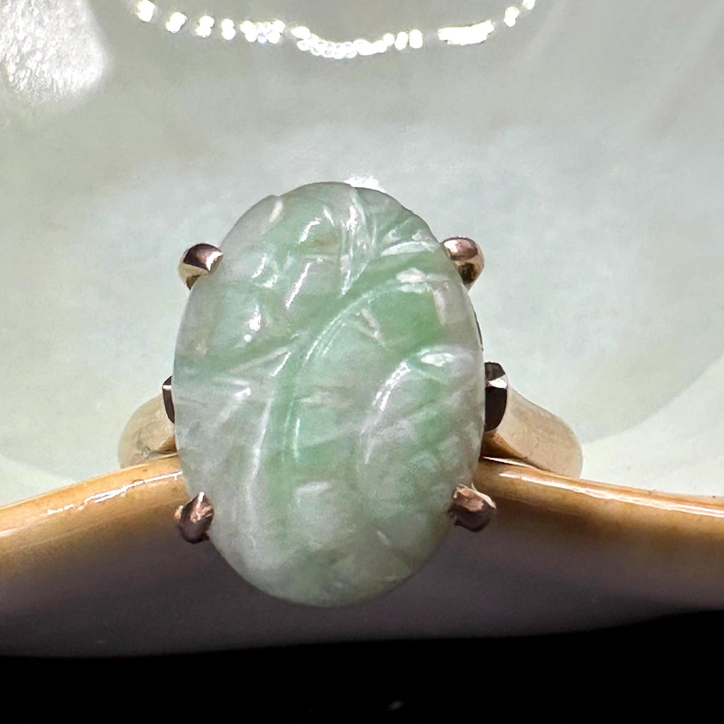 Solid 14K Yellow Gold Ring with Carved Jadeite – Size 5.5