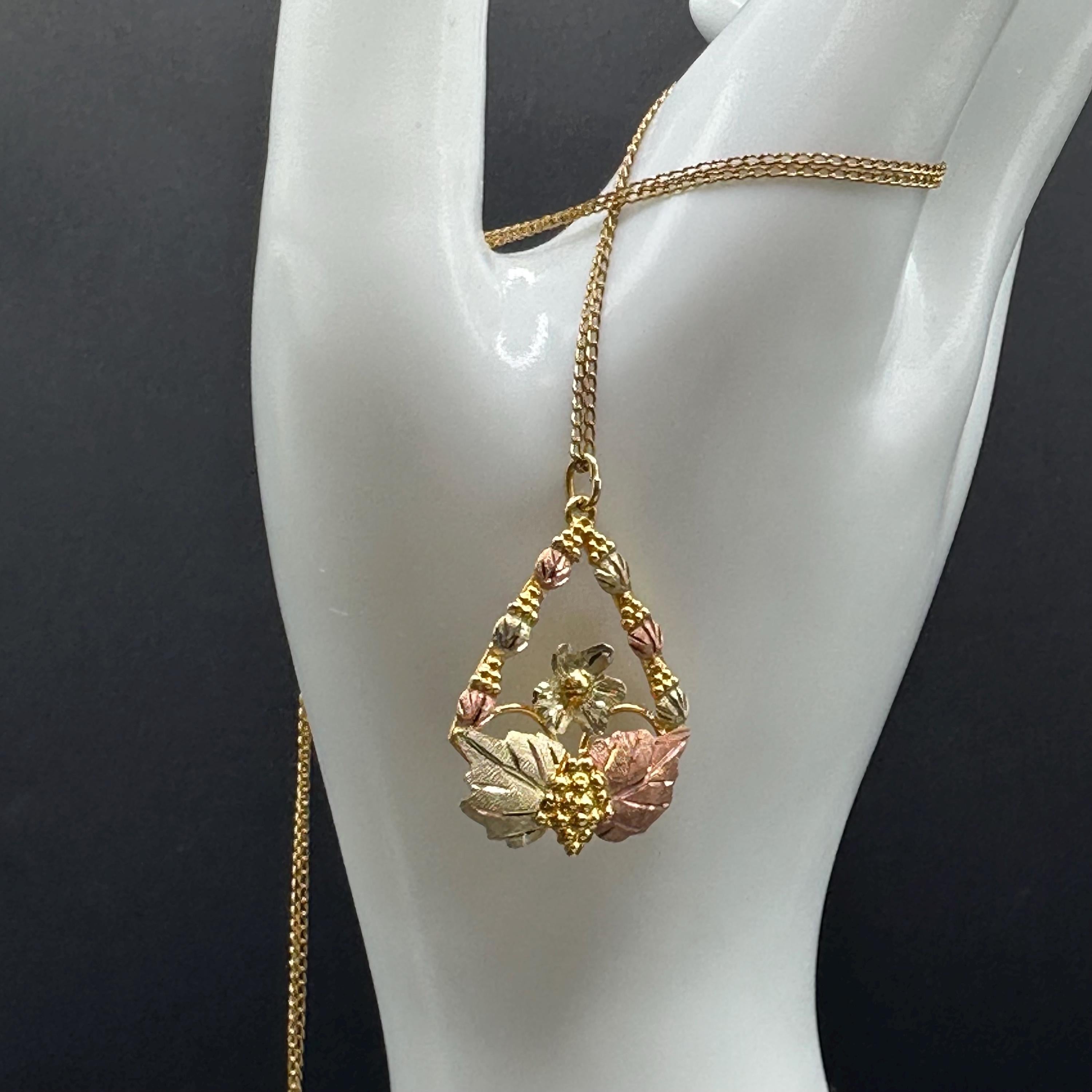 Black Hills Solid 10K Gold Pendant with Solid 12K Leaf Accents – 18 Inch Chain