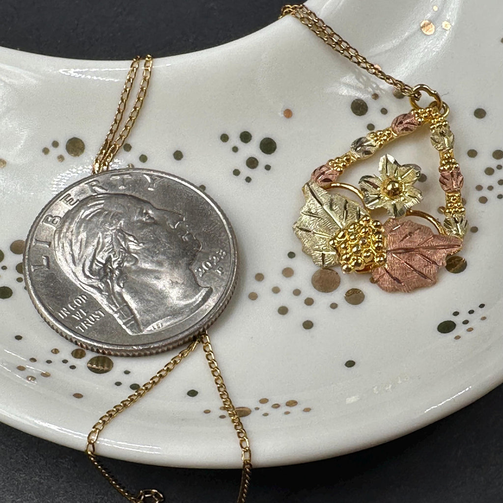 Black Hills Solid 10K Gold Pendant with Solid 12K Leaf Accents – 18 Inch Chain