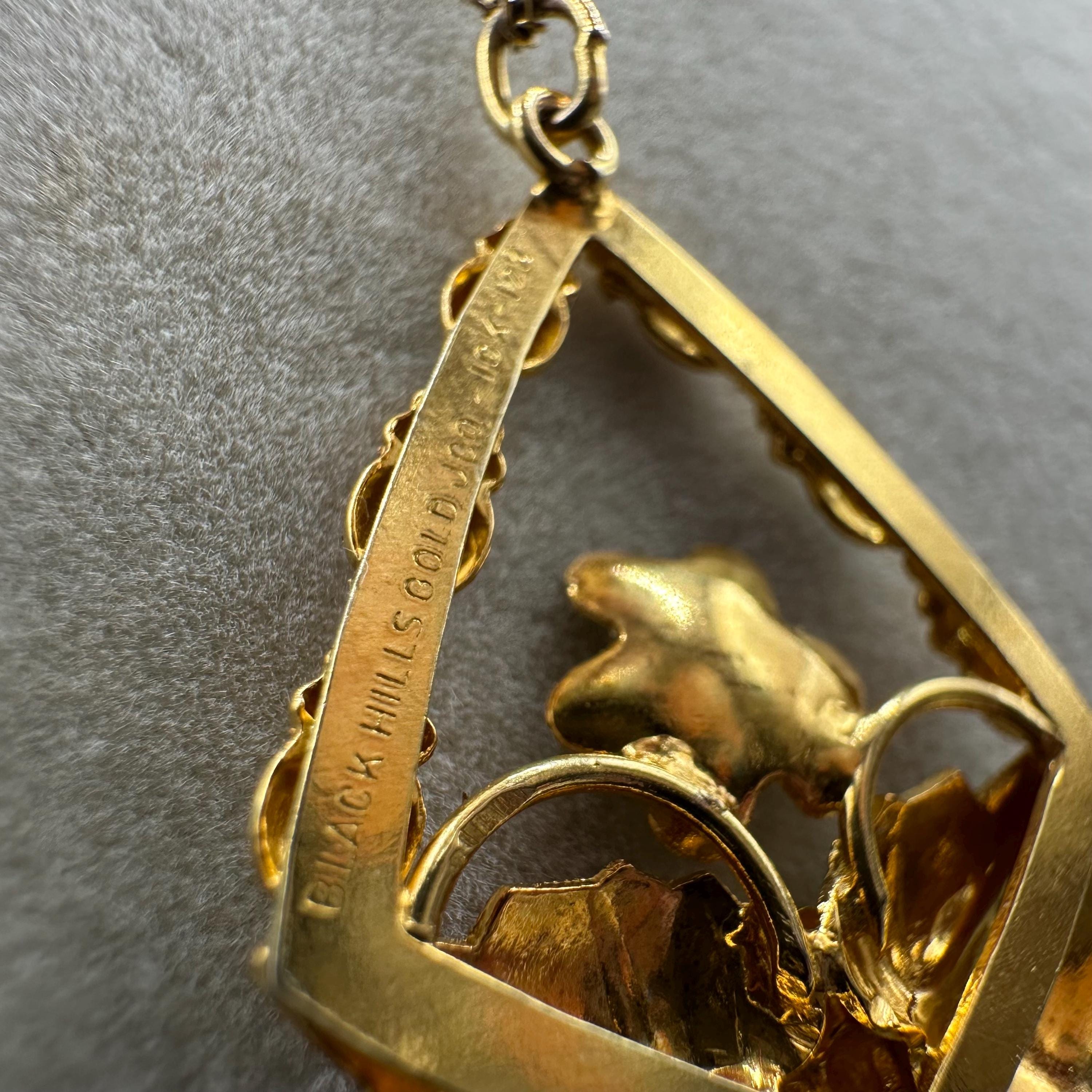 Black Hills Solid 10K Gold Pendant with Solid 12K Leaf Accents – 18 Inch Chain