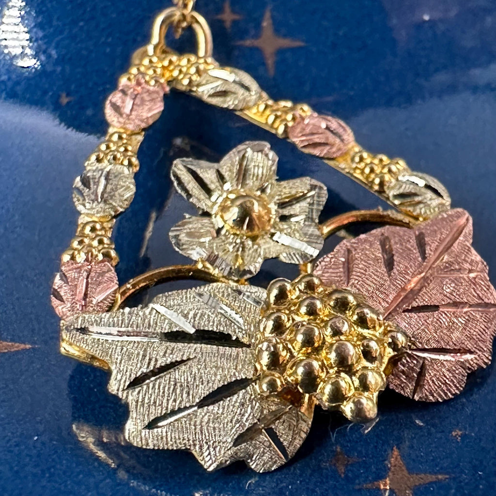 Black Hills Solid 10K Gold Pendant with Solid 12K Leaf Accents – 18 Inch Chain