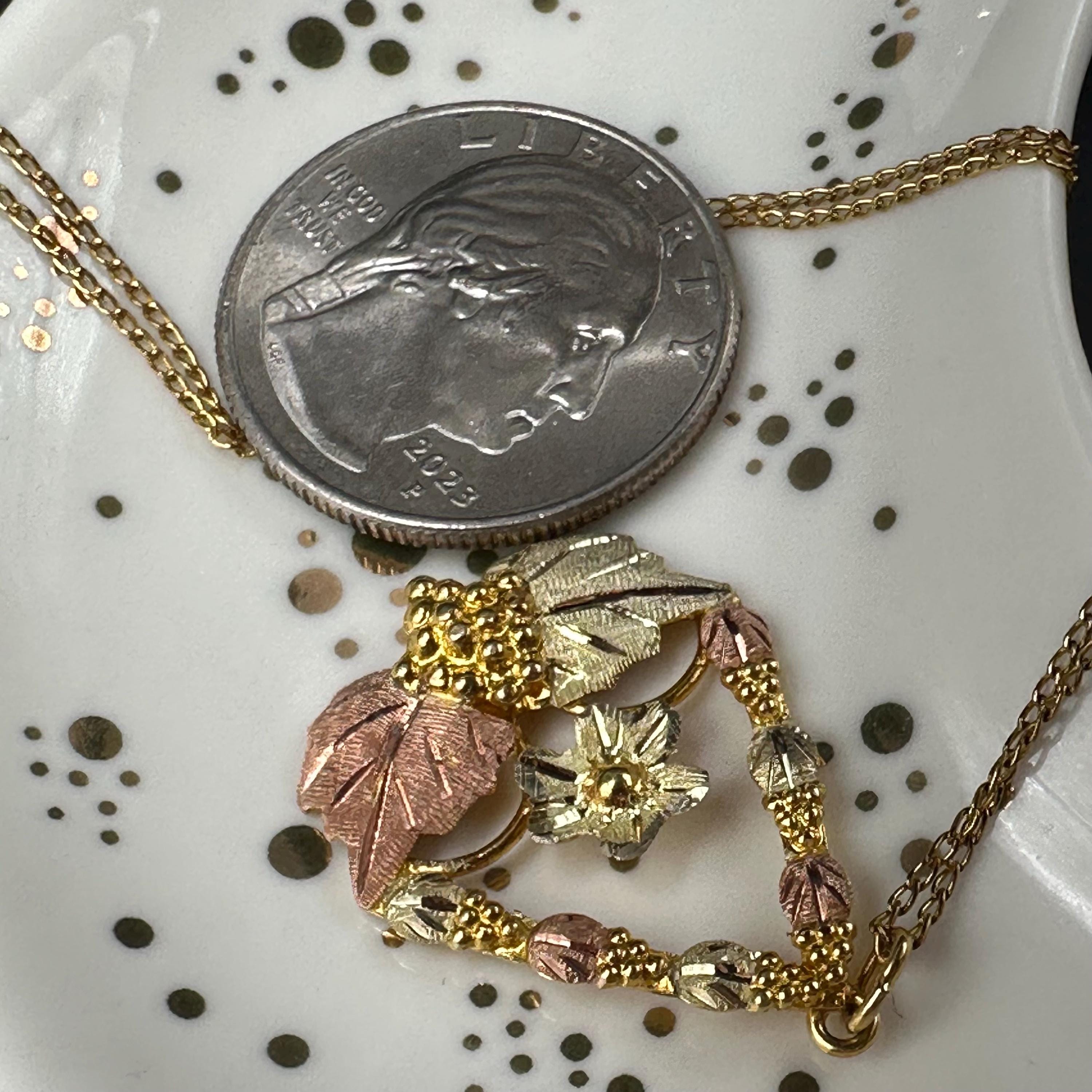 Black Hills Solid 10K Gold Pendant with Solid 12K Leaf Accents – 18 Inch Chain