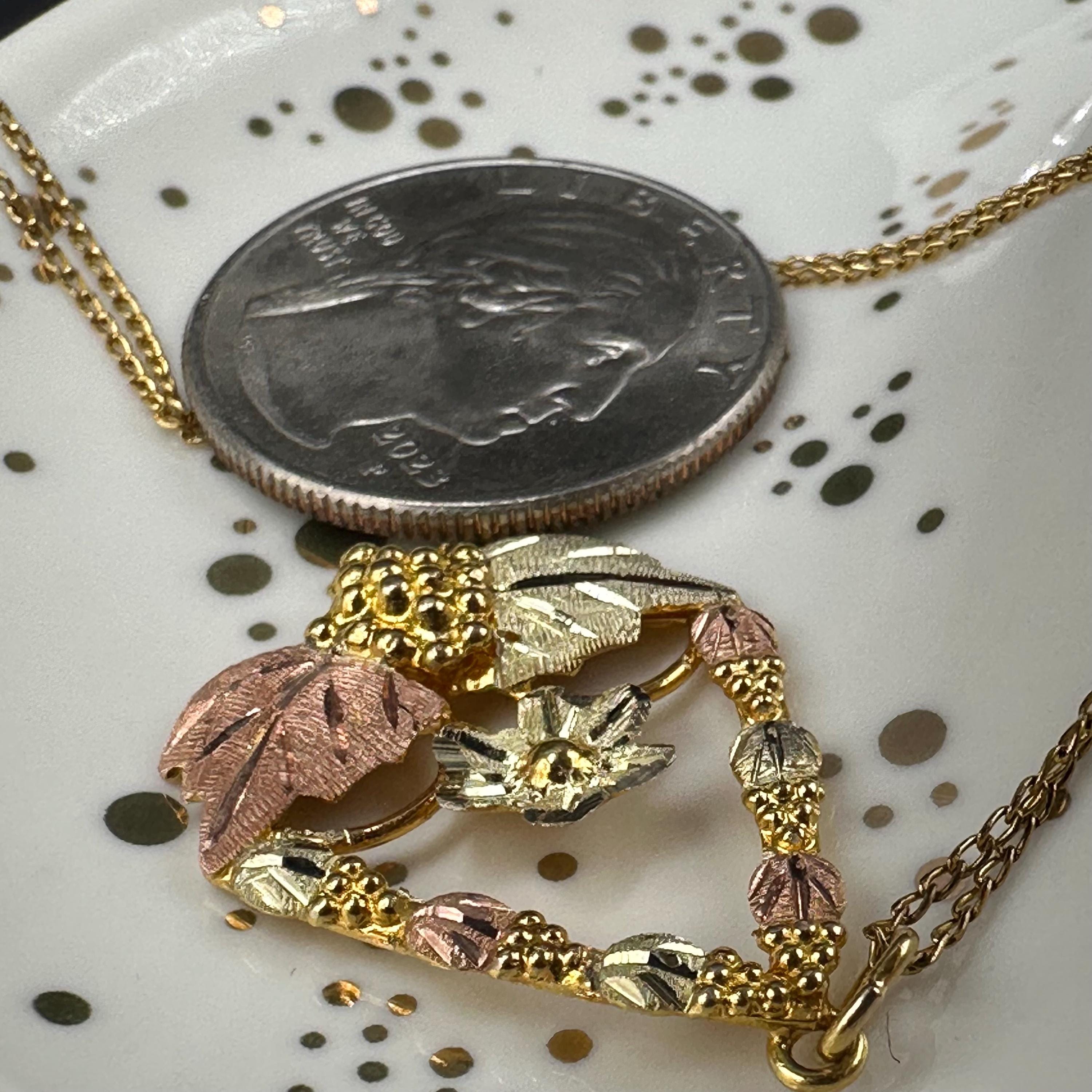 Black Hills Solid 10K Gold Pendant with Solid 12K Leaf Accents – 18 Inch Chain