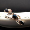 Solid 14K Yellow Gold Ring with Blue Sapphires and Diamond Accents – Size 7