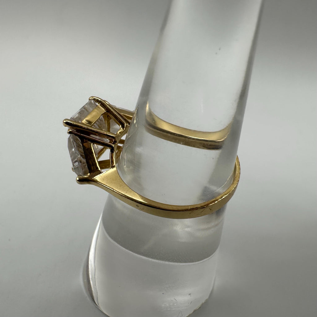 Solid 14K Yellow Gold Three-Stone CZ Ring – Size 6