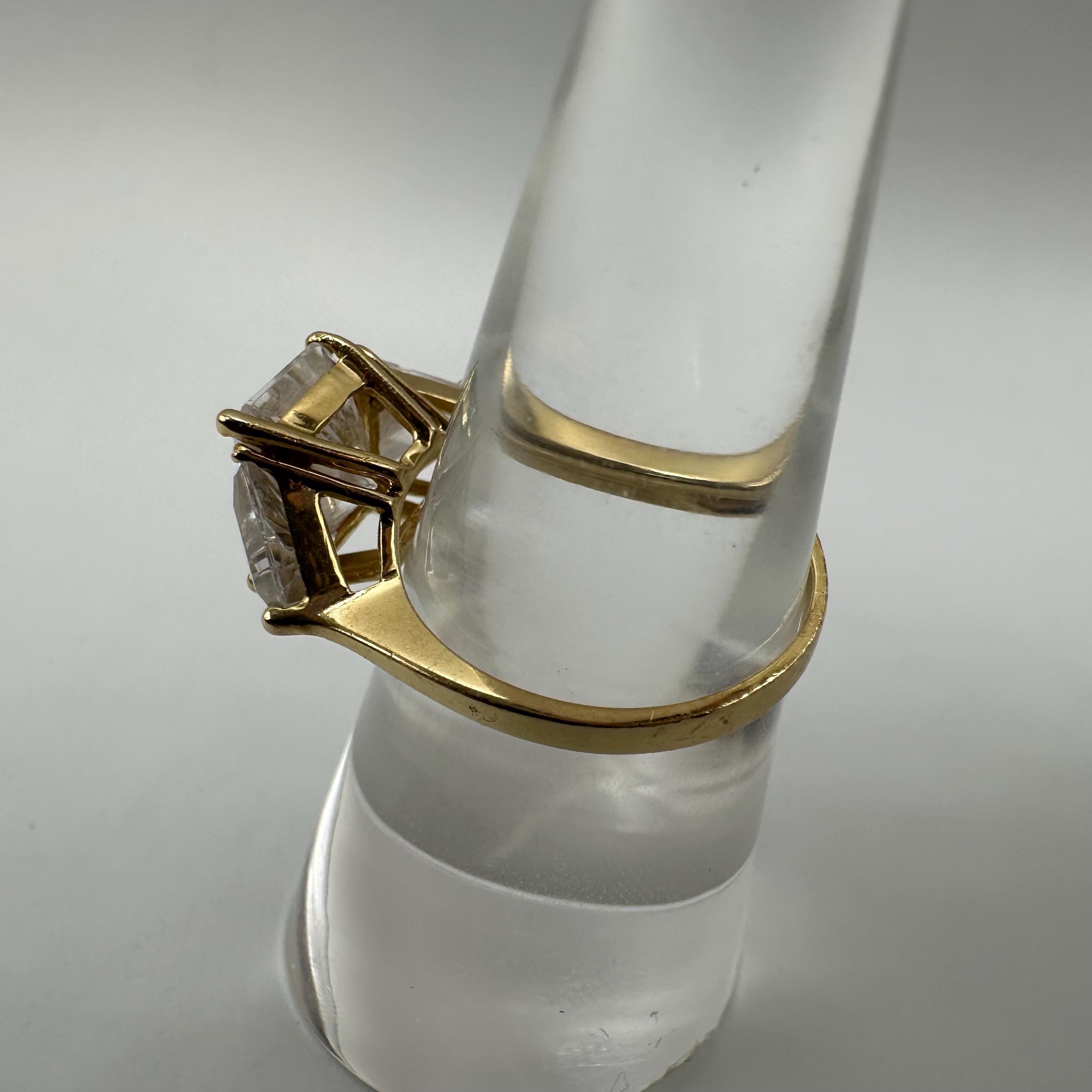 Solid 14K Yellow Gold Three-Stone CZ Ring – Size 6
