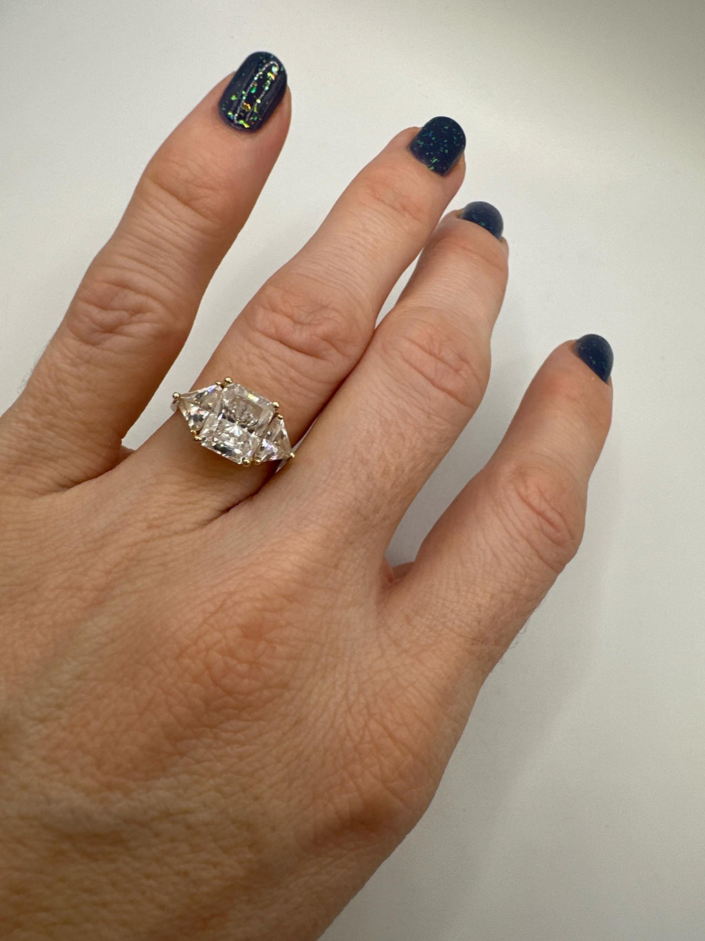 Solid 14K Yellow Gold Three-Stone CZ Ring – Size 6