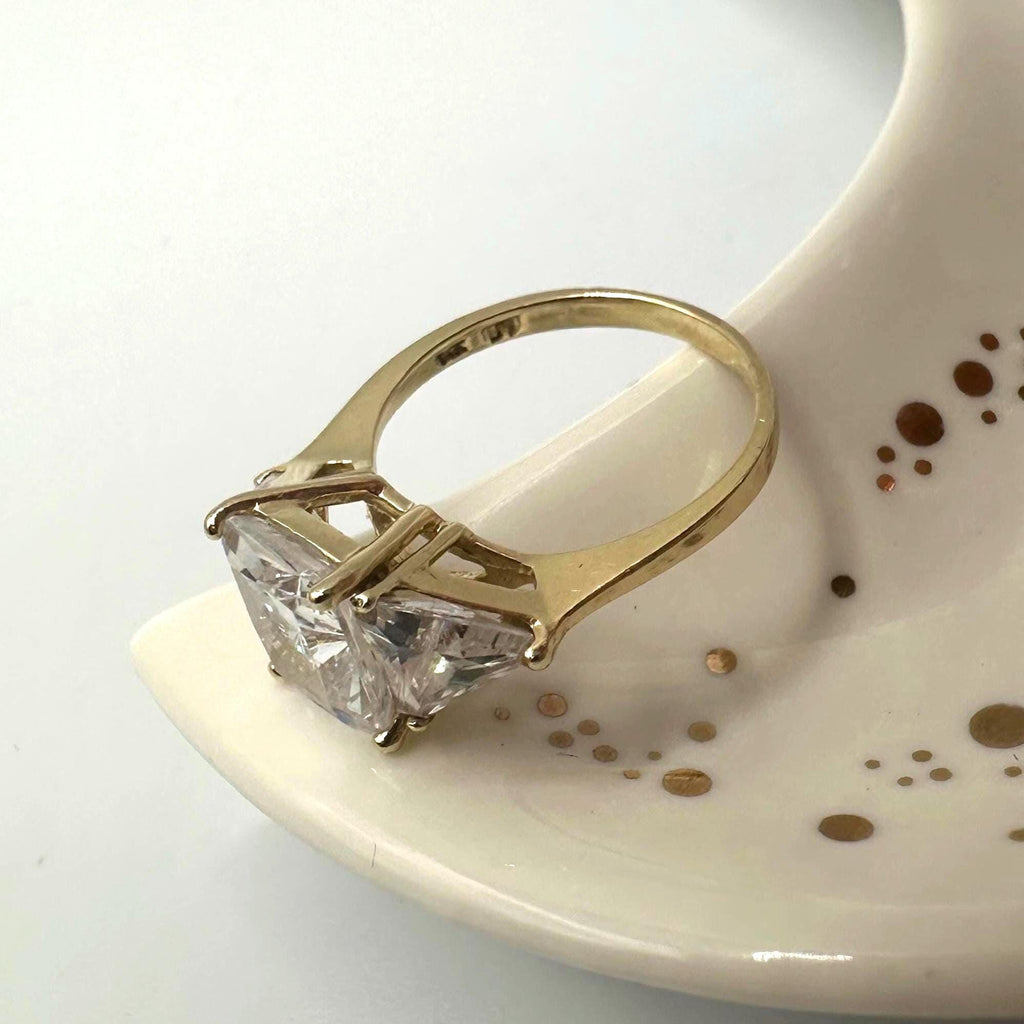 Solid 14K Yellow Gold Three-Stone CZ Ring – Size 6