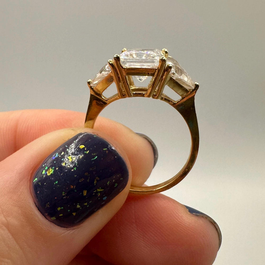 Solid 14K Yellow Gold Three-Stone CZ Ring – Size 6